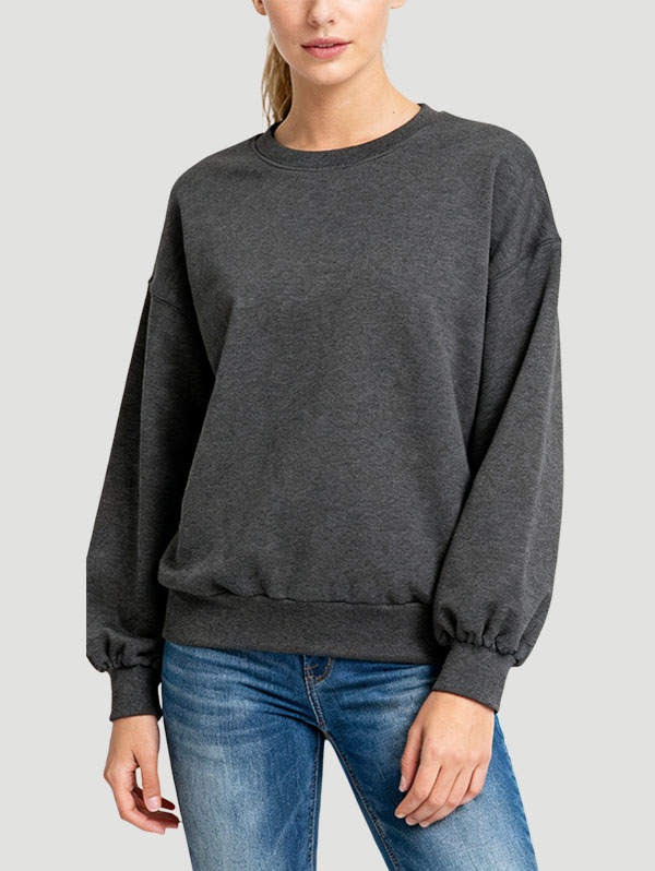 charcoal-grey-bubble-sleeve-top-soft-round-neck-relaxed-fit-sweatshirt