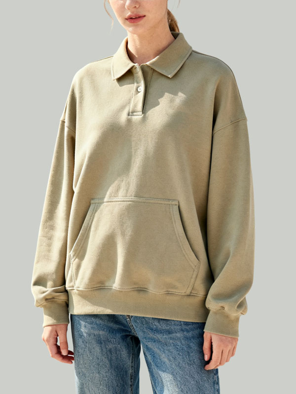 khaki-polo-collar-top-front-pocket-casual-long-sleeve-top