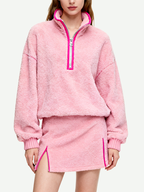 womens-fashionable-half-zip-plush-top-athleisure-set